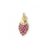 Brass TQ Metall Anh&auml;nger Erdbeere mit Strass Gold-pink
