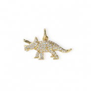 Brass TQ Metall Anh&auml;nger Dino mit Strass Gold-transparent