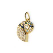 Brass TQ Metall Anh&auml;nger Muschel mit Strass Gold-transparent-blue