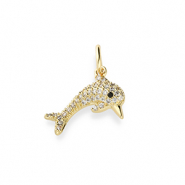 Brass TQ Metall Anh&auml;nger Delfin mit Strass Gold-transparent-black