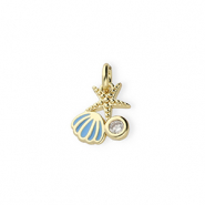 Brass TQ Metall Anh&auml;nger Meeresleben mit Strass Gold-blue-transparent