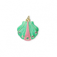 Brass TQ Metall Anh&auml;nger Muschel mit Strass Gold-green-pink-transparent