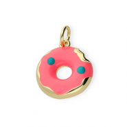 Brass TQ Metall Anh&auml;nger Donut Gold-neon pink-blue