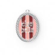 BY31&reg; Eco-brass (nachaltiges Messing) Anh&auml;nger mit Enamel Oval Ciao bella"" Silver-light pink-red