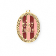 BY31&reg; Eco-brass (nachaltiges Messing) Anh&auml;nger mit Enamel Oval Ciao bella"" Gold-light pink-red