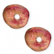 DQ Griechische Keramik Perlen Donut Mosaik Magenta-green gold