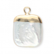 Imperfekten S&uuml;&szlig;wasserperlen Anh&auml;nger Square Gold-Natural white