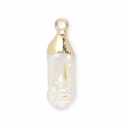 Imperfekten S&uuml;&szlig;wasserperlen Anh&auml;nger Tooth Gold-Natural white