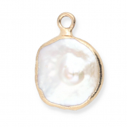 Imperfekten S&uuml;&szlig;wasserperlen Anh&auml;nger round Gold-Natural white