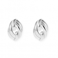 Stainless Steel - Rostfrei Stahl Schmuckzubeh&ouml;r Ohrringe&nbsp;/&nbsp;Ohrstecker Oval mit &Ouml;se Silver