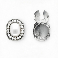 Knopfabdeckung Oval mit Imitation Perlen Silver-white