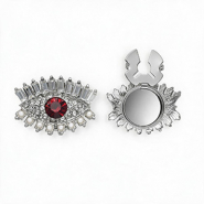 Knopfabdeckung Auge mit Strass und Imitation Perlen Silver-red-crystal-white