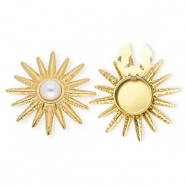Knopfabdeckung aus rostfreiem Edelstahl Sonne mit Imitation Perle Gold-white