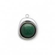 Anhänger aus rostfreiem Edelstahl mit Jade, Organic Oval Silver-green