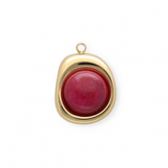 Anhänger aus rostfreiem Edelstahl mit Jade, Organic Oval Gold-magenta purple
