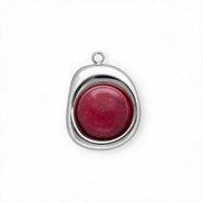 Anhänger aus rostfreiem Edelstahl mit Jade, Organic Oval Silver-magenta purple