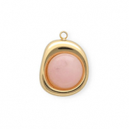 Anhänger aus rostfreiem Edelstahl mit Jade, Organic Oval Gold-light pink