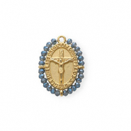 Anhänger aus rostfreiem Edelstahl, Oval mit Kruzifix Gold-blue