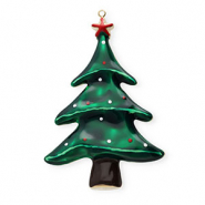 Anhänger aus rostfreiem Edelstahl mit Enamel, Weihnachtsbaum Gold-dark green-brown-red-white