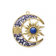 nhänger aus rostfreiem Edelstahl mit Enamel, Mond und Sonne Gold-dark blue-white
