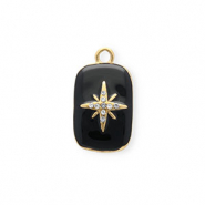 Anhänger aus rostfreiem Edelstahl mit Enamel und Strass, Rechteck mit Stern Gold-black-crystal