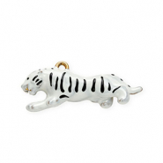 Anhänger aus rostfreiem Edelstahl mit Enamel, Tiger Gold-white-black