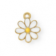 Anhänger aus rostfreiem Edelstahl mit Enamel, Gänseblümchen Gold-white-orange
