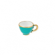 Anhänger aus rostfreiem Edelstahl mit Enamel, Teetasse Gold-teal green