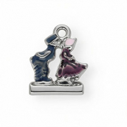 Anhänger aus rostfreiem Edelstahl mit Enamel, sich küssendes Paar Silver-blue-purple