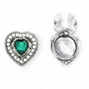 Knopfabdeckung Herz mit Imitation Perlen Silver-emerald green-white