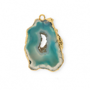 Naturstein Anh&auml;nger Achat Teal blue-gold