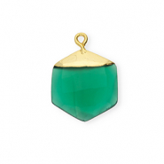 Naturstein Anh&auml;nger Chalcedon Hexagon Emerald green-gold