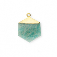 Naturstein Anh&auml;nger Feldspat Hexagon Green-white-gold