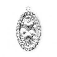 Anh&auml;nger aus rostfreiem Edelstahl mit Strass, Oval mit Herzen Silver-crystal