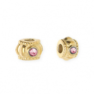 Stainless Steel - Rostfrei Stahl Perlen Spacer mit Strass 6 mm Gold-pink