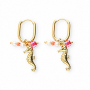 Ohrringe aus Stainless Steel - Rostfreiem Stahl Seepferdchen Gold-red-white