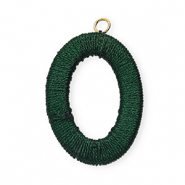 Acryl Anhänger mit Makramee Band Oval Dark green metallic-gold