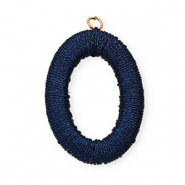 Acryl Anhänger mit Makramee Band Oval Dark blue metallic-gold