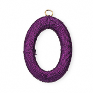 Acryl Anhänger mit Makramee Band Oval Purple metallic-gold