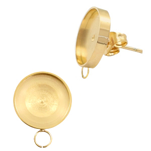 Polaris Steel Ohrringe (mit &Ouml;se horizontal) Fassung f&uuml;r 12mm Cabochon Gold