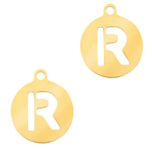 Stainless Steel - Rostfrei Stahl Anh&auml;nger 10mm Initial coin R Gold