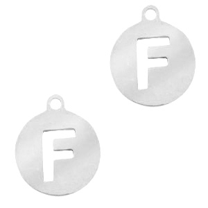 Stainless Steel - Rostfreiem Stahl Anh&auml;nger rund 10mm Initial coin F Silber