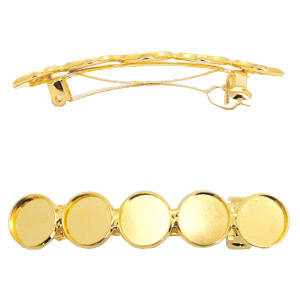 Haarspangen Metall Fassungen f&uuml;r 5 Cabochons 12mm Gold