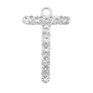 Basic Quality Metall Anh&auml;nger Strass Initiale T Antik silber