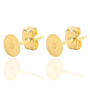 Ohrringe / Ohrstecker aus Stainless Steel - Rostfreiem Stahl f&uuml;r 7mm Cabochon und SS34 flatback Gold