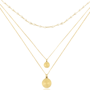 Ketten aus Stainless Steel - Rostfreiem Stahl 3 Layer Coin & Pearl Gold
