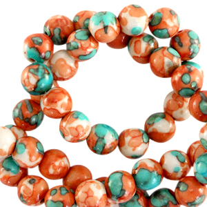 4 mm Naturstein Perlen rund Orange-turquoise
