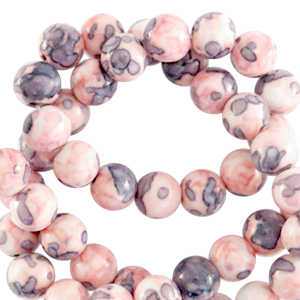 6 mm Naturstein Perlen rund Light pink-blue