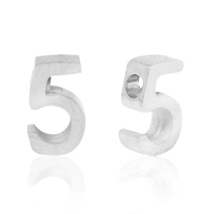 Stainless Steel - Rostfrei Stahl Perlen Zahlen 5 Silber