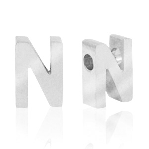 Stainless Steel - Rostfrei Stahl Perlen Buchstaben N Silber